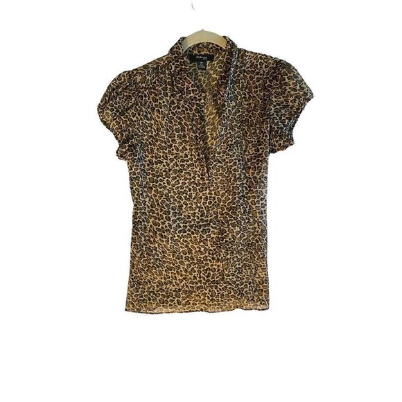 Style and Co. women’s leopard animal print tie back blouse size 8P - Picture 1 of 5
